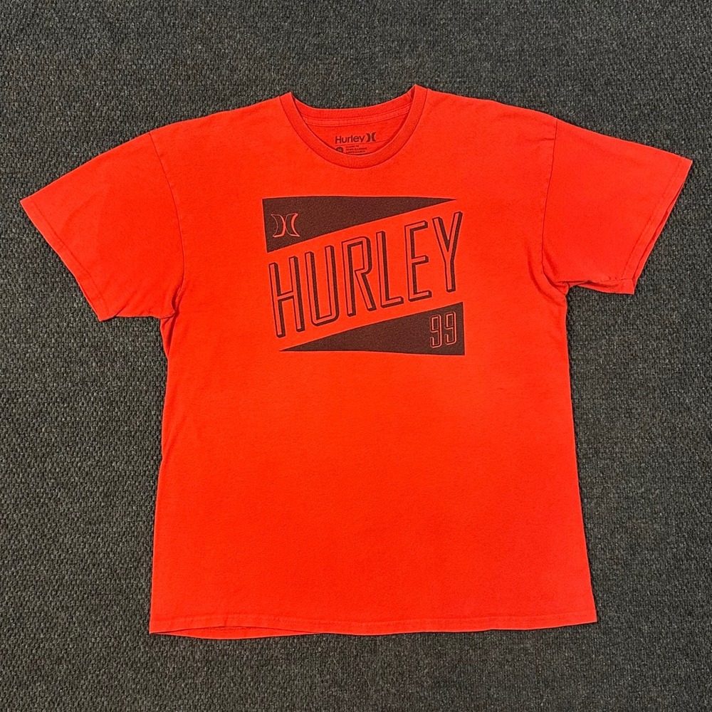 Hurley Graphic T-Shirt Men XL Orange Short Sleeve Cotton Logo Tee